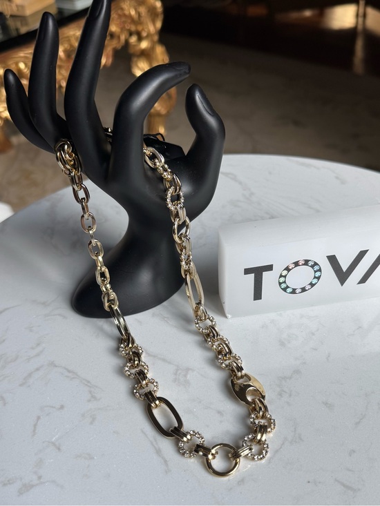 Jewelry - TOVA Gold Crystal Link Necklace - Elegant Women's Jewelry